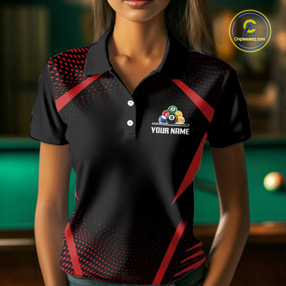 Custom 8 Ball & 9 Ball Women Billiard Shirt Personalized Thunder Red Billiard Pool Team Shirt NYN3090
