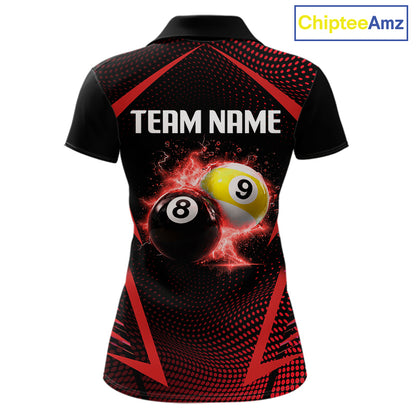 Custom 8 Ball & 9 Ball Women Billiard Shirt Personalized Thunder Red Billiard Pool Team Shirt NYN3090