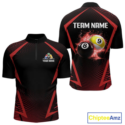 Custom 8 Ball & 9 Ball Mens Billiard Shirt Personalized Thunder Red Billiard Pool Team Shirt NYN3090