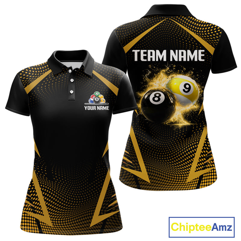 Custom 8 Ball & 9 Ball Women Billiard Shirt Personalized Thunder Yellow Billiard Pool Team Shirt NYN3091