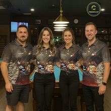 Load image into Gallery viewer, Funny Couple 8 Ball &amp; 9 Ball Cowboys Billiard Shirt For Women Custom Brown Camo Billiard Pool Team Shirt NYN3092