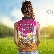 Load image into Gallery viewer, Yellow - Pink Grunge Womens Golf Sleeveless Polo Shirt Custom Flamingo Summer Tropical Golf Team Clothing NYN3263