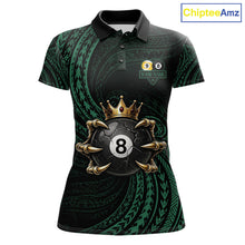 Load image into Gallery viewer, Green Tribal Skull Crown women's billiard polo shirt custom 8 ball 9 ball pool jersey, personalized billiards team apparel