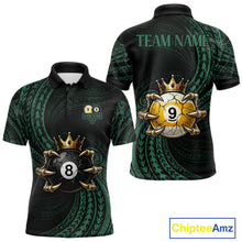 Load image into Gallery viewer, Green Tribal Skull Crown men's billiard polo shirt custom 8 ball 9 ball pool jersey, personalized billiards team apparel