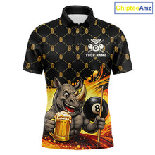 Load image into Gallery viewer, Beer Funny Rhino Play Pool 8 Ball men's billiard polo shirt custom pool team jersey, personalized billiards apparel, funny billiard shirt