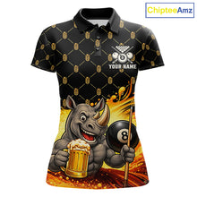 Load image into Gallery viewer, Beer Funny Rhino Play Pool 8 Ball women's billiard polo shirt custom pool team jersey, personalized billiards apparel, funny billiard shirt