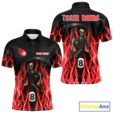 Load image into Gallery viewer, Red Grim Reaper men's billiard polo shirt custom fire flame pool jersey, personalized billiards team apparel