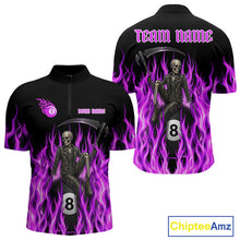 Load image into Gallery viewer, Purple Grim Reaper men's quarter zip billiard shirt custom cue sports team jersey, tournament pool apparel