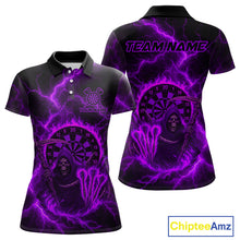 Load image into Gallery viewer, Custom Purple Flames Grim Reaper Lightning Dart Women Polo Jerseys Outfits Dart Gifts NYN1720