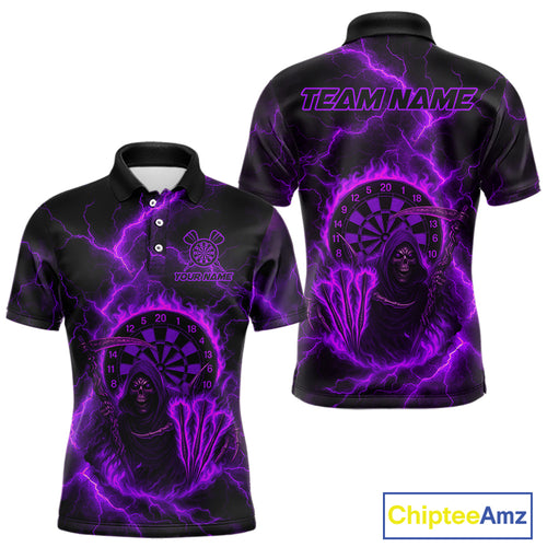 Custom Purple Flames Grim Reaper Lightning Dart Men Polo Jerseys Outfits Dart Gifts NYN1720