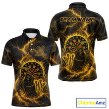Load image into Gallery viewer, Custom Yellow Flames Grim Reaper Lightning Dart Men Polo Jerseys Outfits Dart Gifts NYN1721