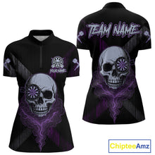 Load image into Gallery viewer, Black &amp; Purple Smoke Skull Dartboard Women Darts Quarter-Zip Shirt Grunge Dart Gifts NYN1993