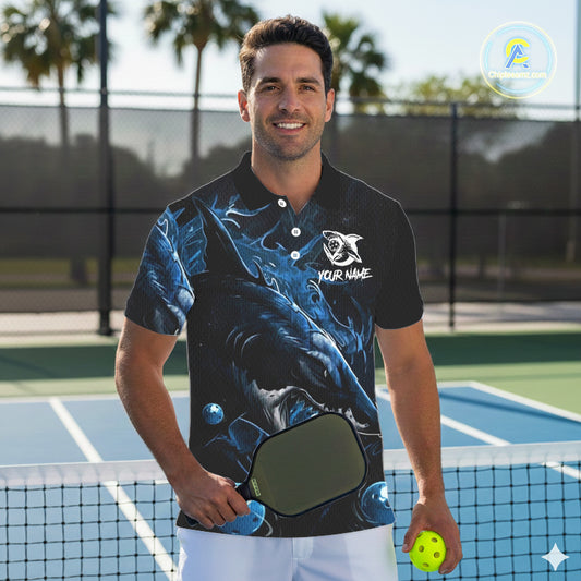 Custom Blue Grunge Shark Pickleball 3D Ball Jerseys Men Funny Pickleball League Shirts NYN2225