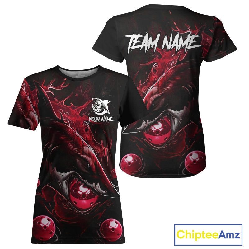Custom Red Grunge Shark Pickleball 3D Ball Jerseys Women Funny Pickleball League Shirts NYN2226