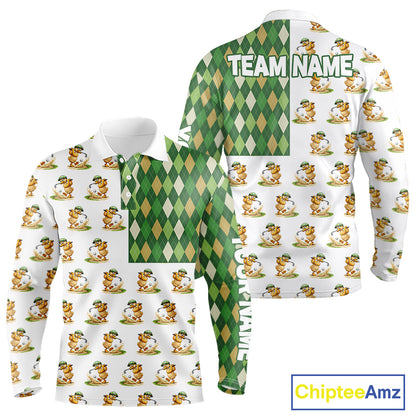 Funny Duck Polo Shirt Mens Golf Polo Shirts Custom Green Argyle Pattern Duck Golf Shirts NYN2879