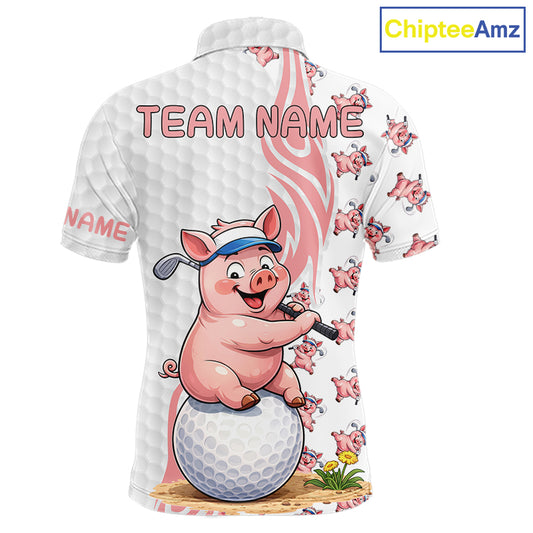 Funny Pig Polo Shirt Mens Golf Polo Shirts Custom Golfing Pig White Golf Pattern Golf Shirts NYN2883