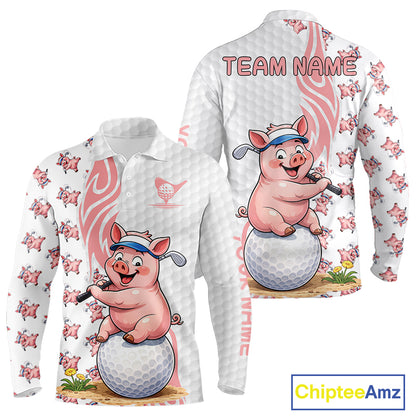 Funny Pig Polo Shirt Mens Golf Polo Shirts Custom Golfing Pig White Golf Pattern Golf Shirts NYN2883