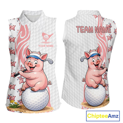 Funny Pig Sleeveless Polo Shirt Womens Golf Polo Shirts Custom Golfing Pig White Golf Pattern Shirts NYN2883