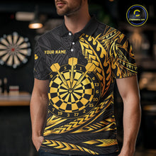 Load image into Gallery viewer, Personalized Black &amp; Gold Tribal Darts Polo &amp; Quarter-Zip Custom Dart Shirts For Men Dart Jerseys  NYN2885