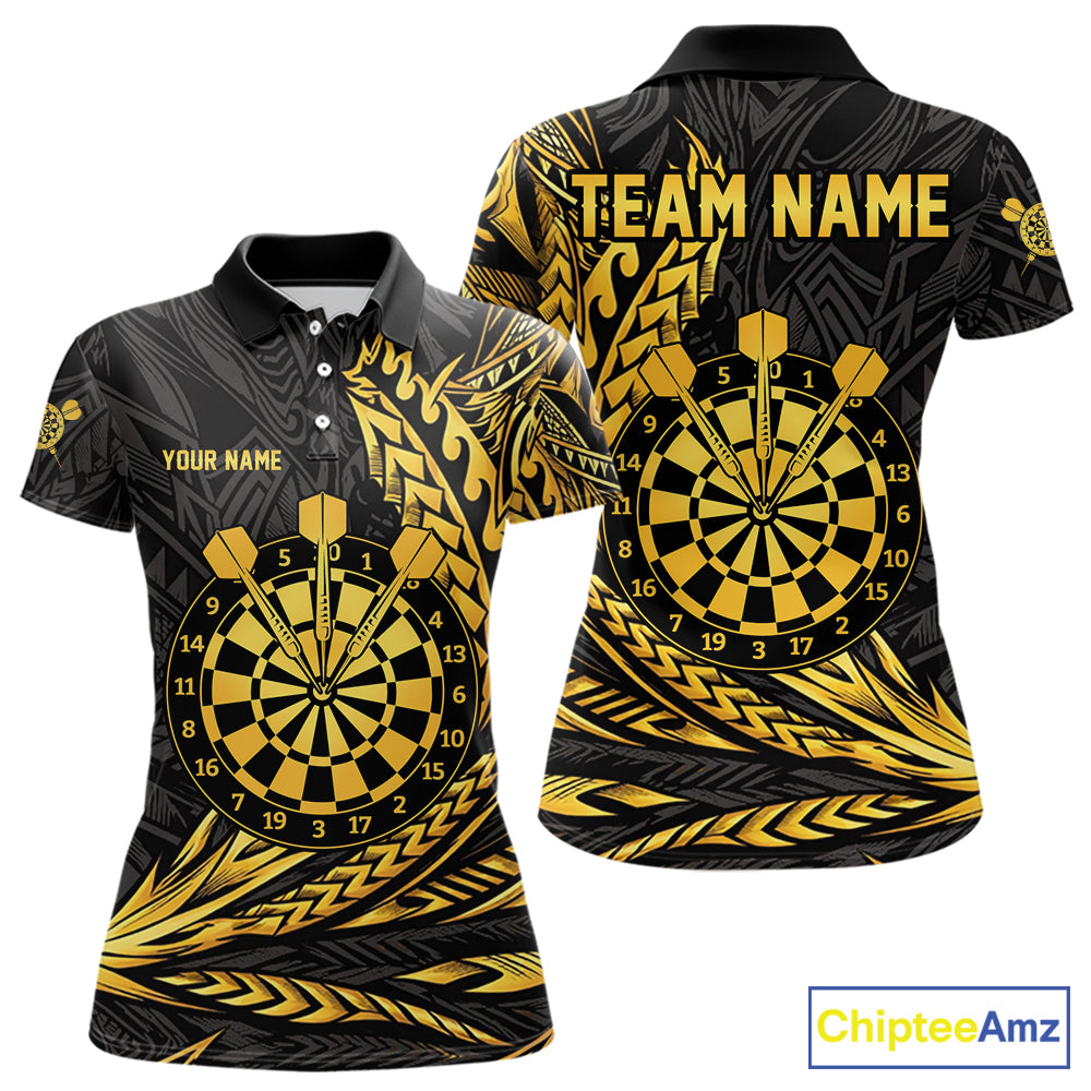 Personalized Black & Gold Tribal Darts Polo & Quarter-Zip Custom Dart Shirts For Women Dart Jerseys  NYN2885