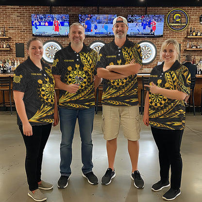 Personalized Black & Gold Tribal Darts Polo & Quarter-Zip Custom Dart Shirts For Women Dart Jerseys  NYN2885