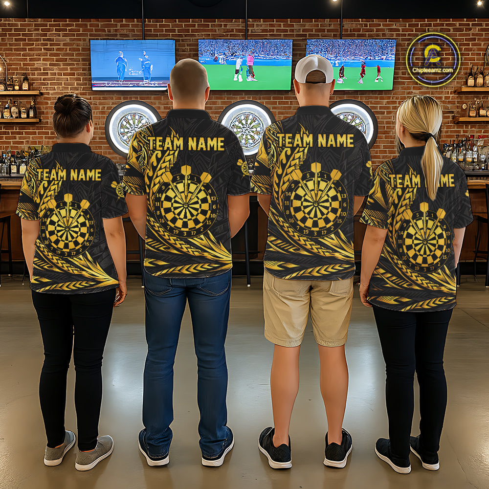 Personalized Black & Gold Tribal Darts Polo & Quarter-Zip Custom Dart Shirts For Women Dart Jerseys  NYN2885