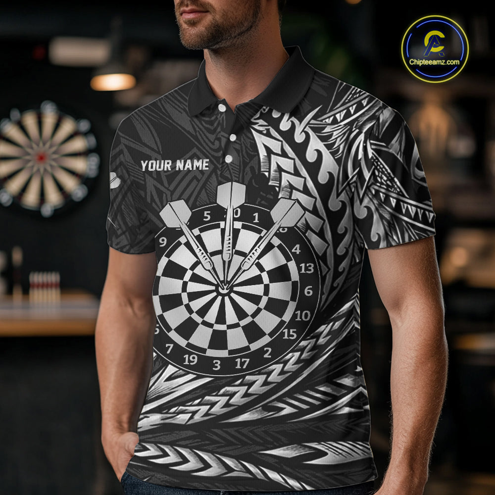 Personalized Black & Silver Tribal Darts Polo & Quarter-Zip Custom Dart Shirts For Men Dart Jerseys  NYN2886