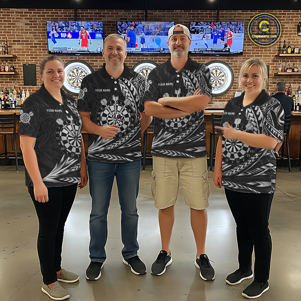 Personalized Black & Silver Tribal Darts Polo & Quarter-Zip Custom Dart Shirts For Women Dart Jerseys  NYN2886