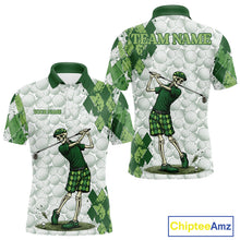 Load image into Gallery viewer, Funny Mens Golf Polo Shirt Custom Green Argyle Pattern Golf Ball Personalized Skull Golf Shirts NYN3100