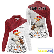 Load image into Gallery viewer, Funny Duck Golfer Womens Golf Polo Shirt Custom Black Grunge Tropical Team Golf Shirts | Red NYN3101