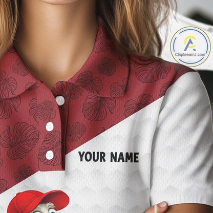 Funny Duck Golfer Womens Golf Polo Shirt Custom Black Grunge Tropical Team Golf Shirts | Red NYN3101