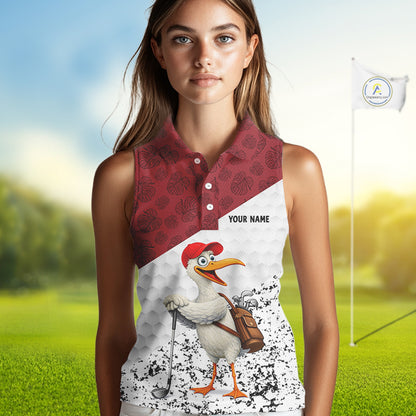 Funny Duck Golfer Womens Golf Sleeveless Polo Shirt Custom Black Grunge Tropical Team Golf Shirts | Red NYN3101
