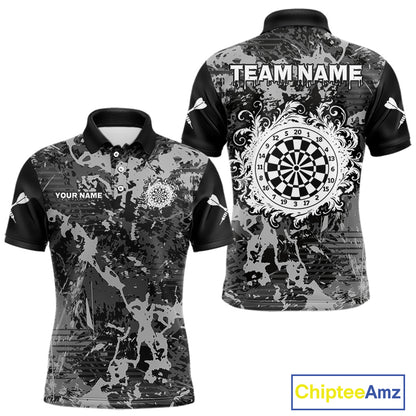 Men's Custom Darts Shirt - Gothic Dartboard With Ink Splash & Baroque Pattern NYN0321
