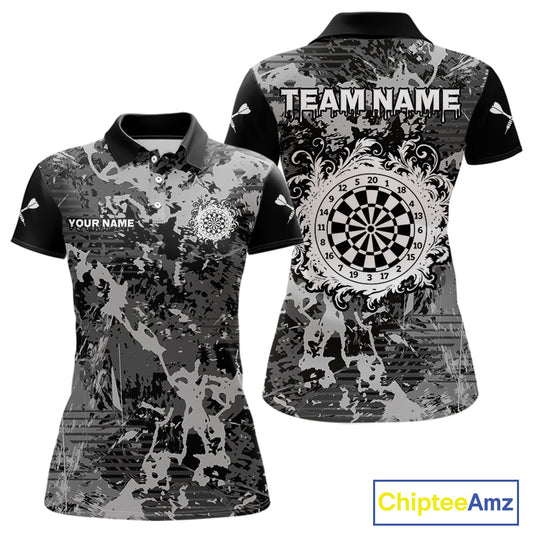 Women's Custom Darts Shirt - Gothic Dartboard With Ink Splash & Baroque Pattern NYN0321