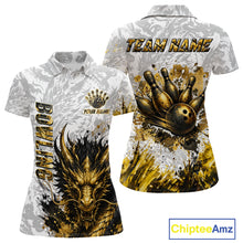 Load image into Gallery viewer, Splatter Black &amp; Gold Bowling Polo &amp; 1/4-Zip Shirt For Women Custom Gray Dragon Bowling Team Jersey NYN3269