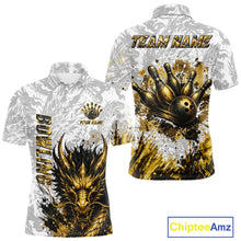 Load image into Gallery viewer, Splatter Black &amp; Gold Bowling Polo &amp; 1/4-Zip Shirt For Men Custom Gray Dragon Bowling Team Jersey NYN3269
