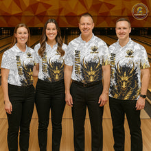 Load image into Gallery viewer, Splatter Black &amp; Gold Bowling Polo &amp; 1/4-Zip Shirt For Women Custom Gray Dragon Bowling Team Jersey NYN3269