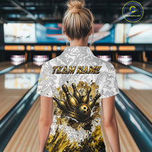 Load image into Gallery viewer, Splatter Black &amp; Gold Bowling Polo &amp; 1/4-Zip Shirt For Women Custom Gray Dragon Bowling Team Jersey NYN3269