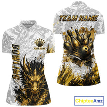 Load image into Gallery viewer, Splatter Black &amp; Gold Bowling Polo &amp; 1/4-Zip Shirt For Women Custom Gray Dragon Bowling Team Jersey NYN3269