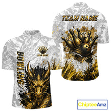 Load image into Gallery viewer, Splatter Black &amp; Gold Bowling Polo &amp; 1/4-Zip Shirt For Men Custom Gray Dragon Bowling Team Jersey NYN3269