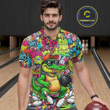 Load image into Gallery viewer, Funny Cool Crocodile Mens Bowling Shirts Custom Green Graffiti Team Bowling Jersey For Bowlers NYN3271