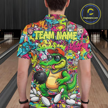 Load image into Gallery viewer, Funny Cool Crocodile Mens Bowling Shirts Custom Green Graffiti Team Bowling Jersey For Bowlers NYN3271