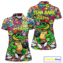 Load image into Gallery viewer, Funny Cool Crocodile Women Bowling Shirts Custom Green Graffiti Team Bowling Jersey For Bowlers NYN3271