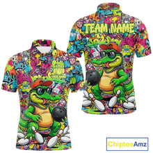 Load image into Gallery viewer, Funny Cool Crocodile Mens Bowling Shirts Custom Green Graffiti Team Bowling Jersey For Bowlers NYN3271