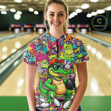Load image into Gallery viewer, Funny Cool Crocodile Women Bowling Shirts Custom Green Graffiti Team Bowling Jersey For Bowlers NYN3271