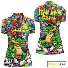 Load image into Gallery viewer, Funny Cool Crocodile Women Bowling Shirts Custom Green Graffiti Team Bowling Jersey For Bowlers NYN3271