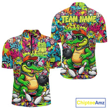 Load image into Gallery viewer, Funny Cool Crocodile Mens Bowling Shirts Custom Green Graffiti Team Bowling Jersey For Bowlers NYN3271