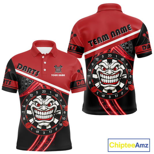 Maroon Lightning Devil Dartboard Darts Shirt For Men - Custom Name & Team Jersey NYN0583