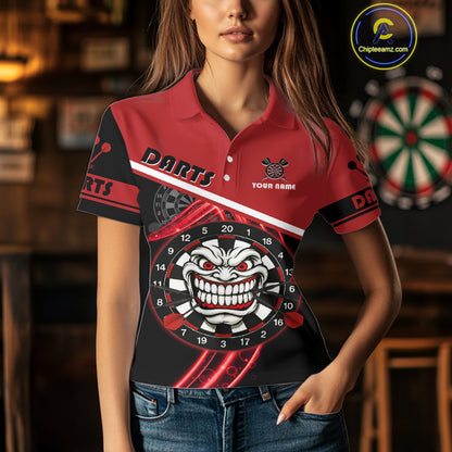 Maroon Lightning Devil Dartboard Darts Shirt For Women - Custom Name & Team Jersey NYN0583