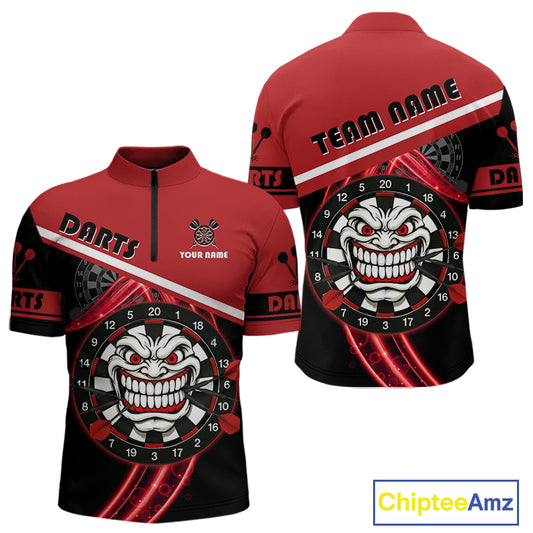 Maroon Lightning Devil Dartboard Darts Shirt For Men - Custom Name & Team Jersey NYN0583